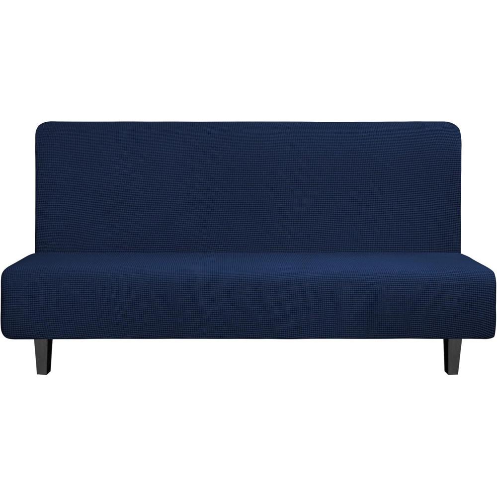 image:imageEasyGoing Stretch Futon Slipcover Armless Futon Bed Cover Furniture Protector Without Armrests with Elastic Bottom for Kids Soft Jacquard Fabric Small Checks Large Dark GrayNavy