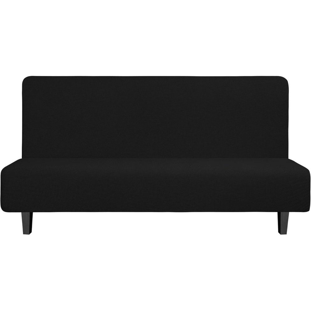 image:imageEasyGoing Stretch Futon Slipcover Armless Futon Bed Cover Furniture Protector Without Armrests with Elastic Bottom for Kids Soft Jacquard Fabric Small Checks Large Dark GrayBlack