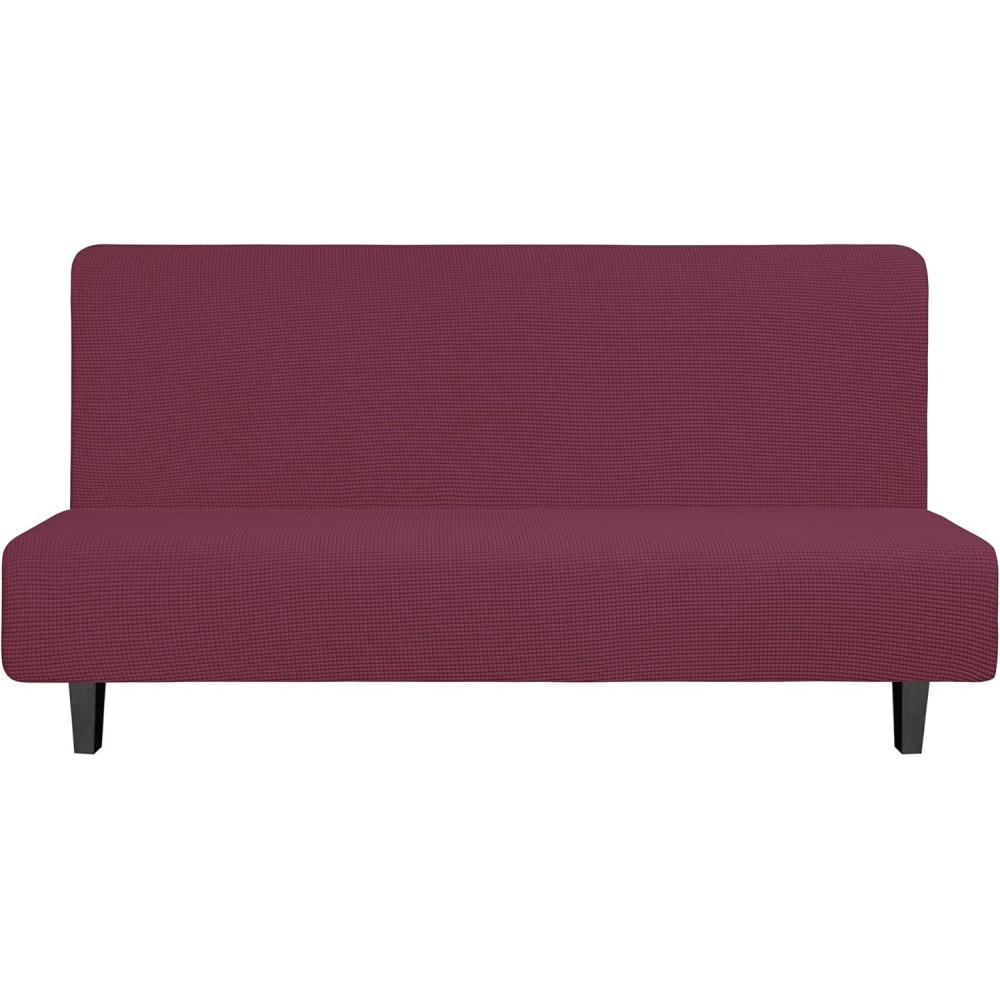 image:imageEasyGoing Stretch Futon Slipcover Armless Futon Bed Cover Furniture Protector Without Armrests with Elastic Bottom for Kids Soft Jacquard Fabric Small Checks Large Dark GrayAsh Rose