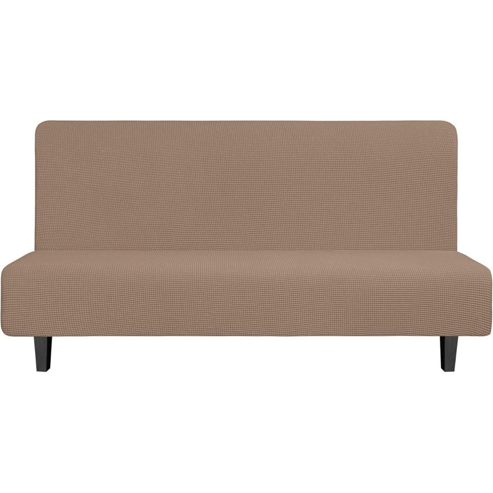 image:imageEasyGoing Stretch Futon Slipcover Armless Futon Bed Cover Furniture Protector Without Armrests with Elastic Bottom for Kids Soft Jacquard Fabric Small Checks Large Dark GrayCamel