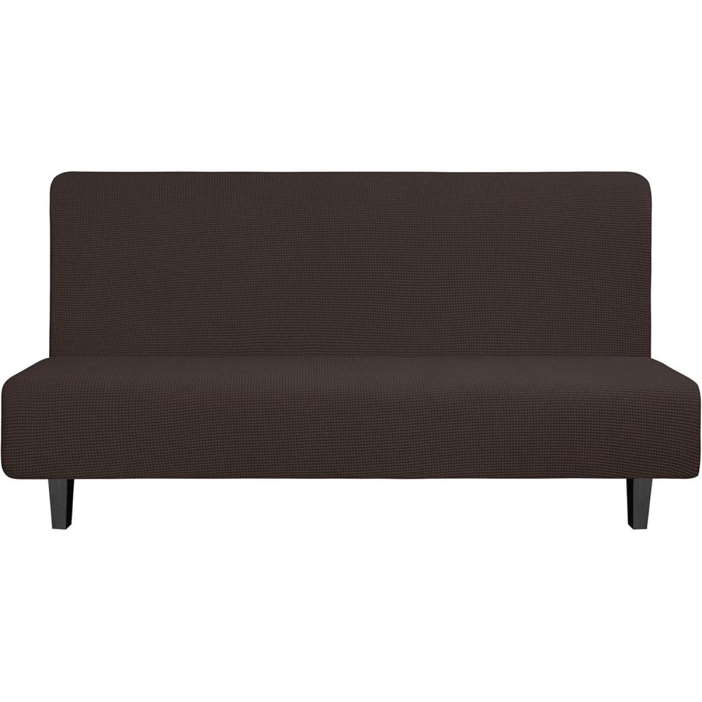 image:imageEasyGoing Stretch Futon Slipcover Armless Futon Bed Cover Furniture Protector Without Armrests with Elastic Bottom for Kids Soft Jacquard Fabric Small Checks Large Dark GrayChocolate