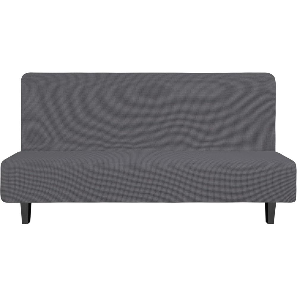 image:imageEasyGoing Stretch Futon Slipcover Armless Futon Bed Cover Furniture Protector Without Armrests with Elastic Bottom for Kids Soft Jacquard Fabric Small Checks Large Dark GrayGrey