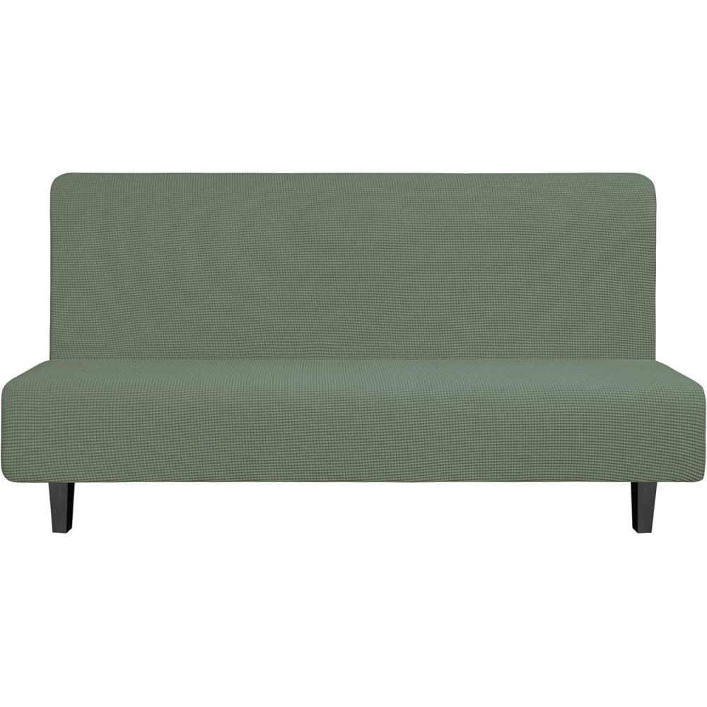 image:imageEasyGoing Stretch Futon Slipcover Armless Futon Bed Cover Furniture Protector Without Armrests with Elastic Bottom for Kids Soft Jacquard Fabric Small Checks Large Dark GrayGreyish Green