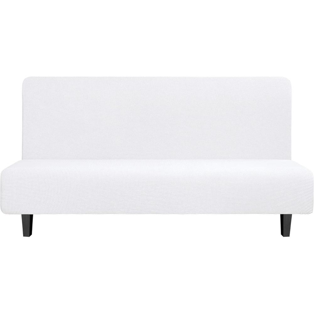 image:imageEasyGoing Stretch Futon Slipcover Armless Futon Bed Cover Furniture Protector Without Armrests with Elastic Bottom for Kids Soft Jacquard Fabric Small Checks Large Dark GraySnow White