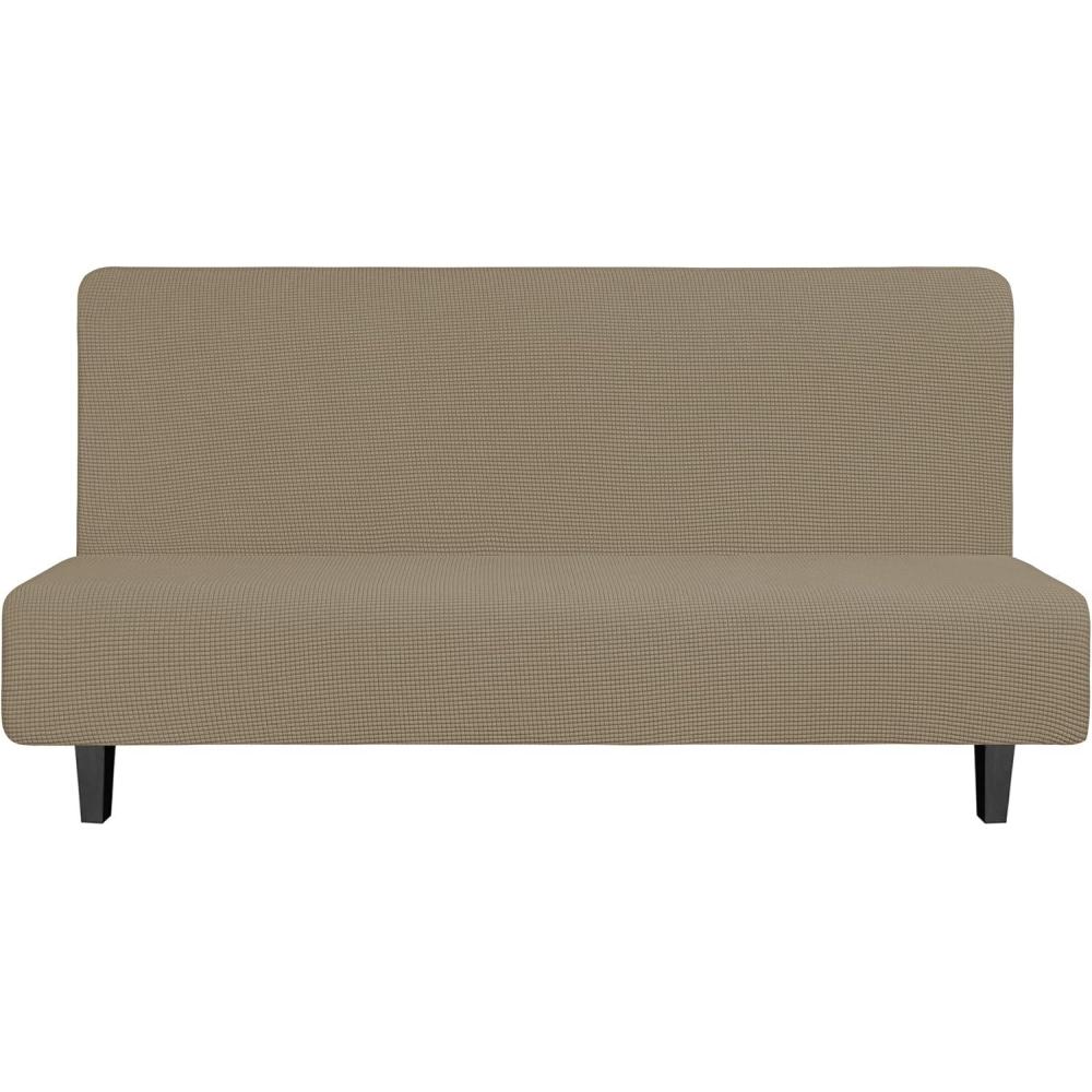 image:imageEasyGoing Stretch Futon Slipcover Armless Futon Bed Cover Furniture Protector Without Armrests with Elastic Bottom for Kids Soft Jacquard Fabric Small Checks Large Dark GrayNatural