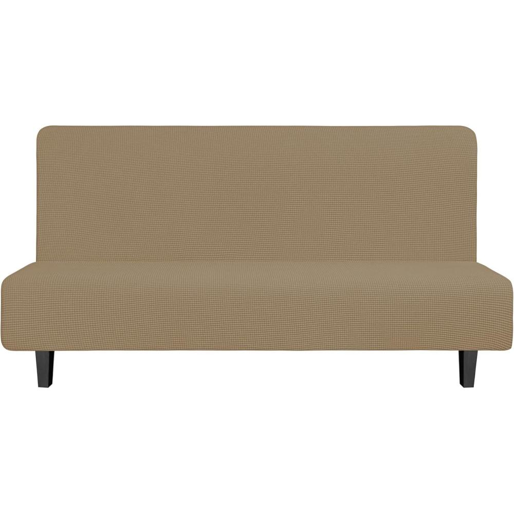 image:imageEasyGoing Stretch Futon Slipcover Armless Futon Bed Cover Furniture Protector Without Armrests with Elastic Bottom for Kids Soft Jacquard Fabric Small Checks Large Dark GrayTan