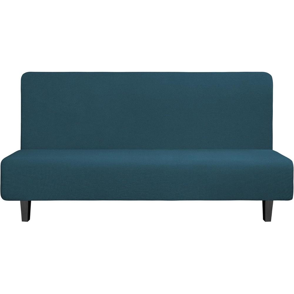 image:imageEasyGoing Stretch Futon Slipcover Armless Futon Bed Cover Furniture Protector Without Armrests with Elastic Bottom for Kids Soft Jacquard Fabric Small Checks Large Dark GrayDeep Teal