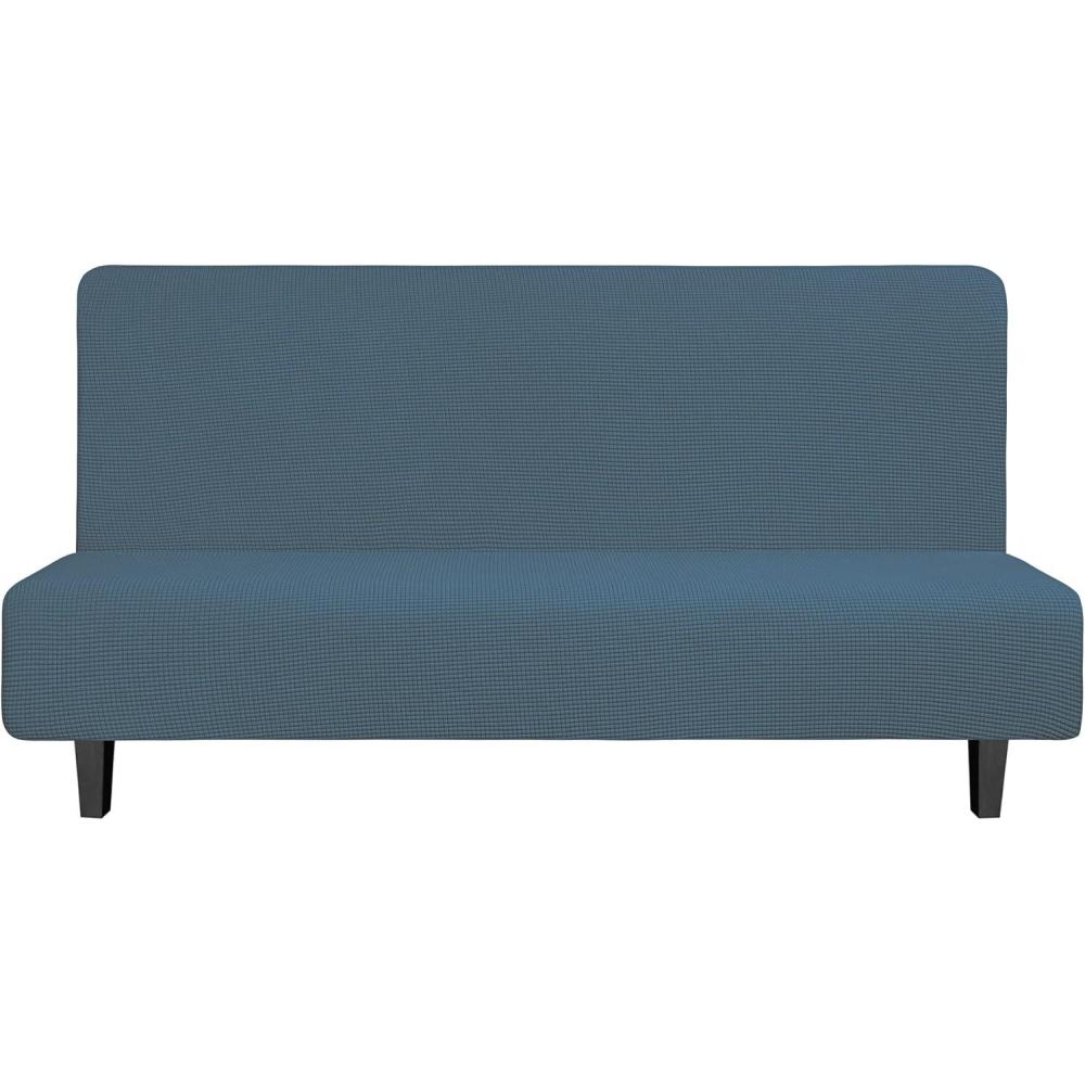 image:imageEasyGoing Stretch Futon Slipcover Armless Futon Bed Cover Furniture Protector Without Armrests with Elastic Bottom for Kids Soft Jacquard Fabric Small Checks Large Dark GrayBluestone