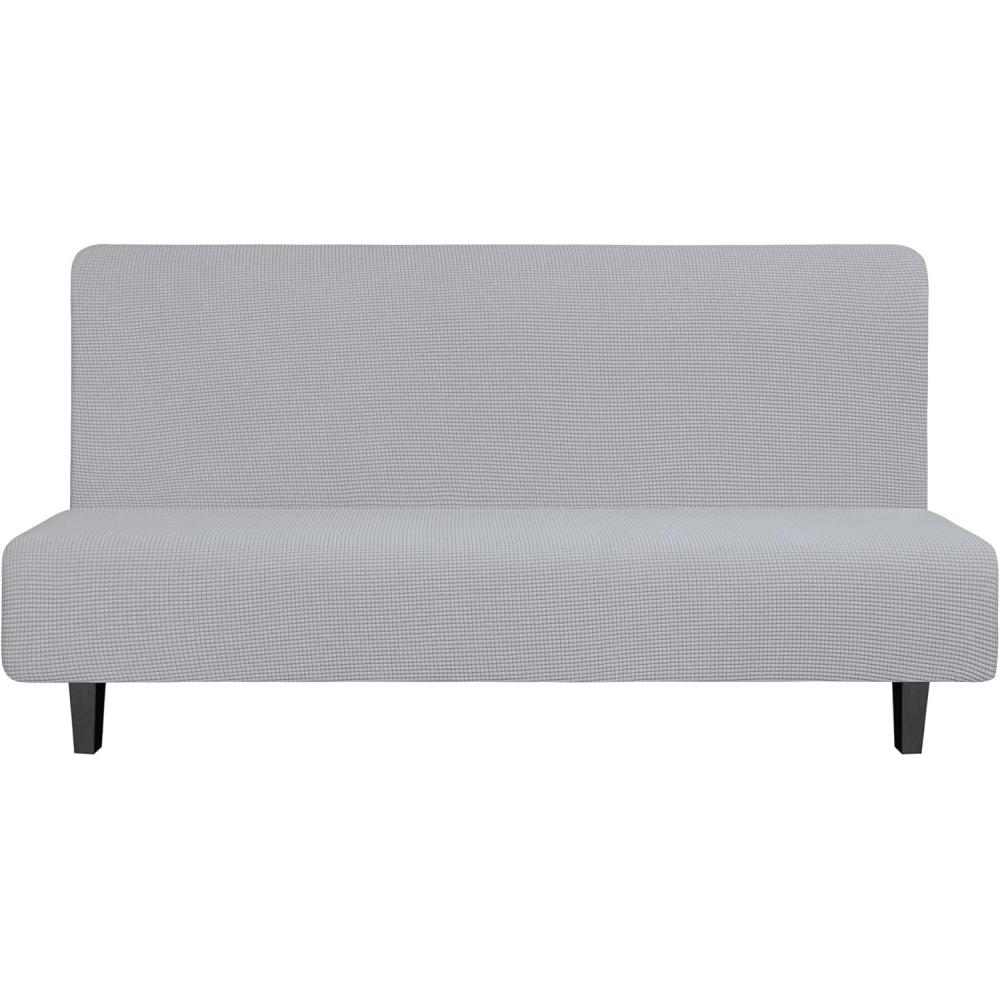 image:imageEasyGoing Stretch Futon Slipcover Armless Futon Bed Cover Furniture Protector Without Armrests with Elastic Bottom for Kids Soft Jacquard Fabric Small Checks Large Dark GraySilver Gray