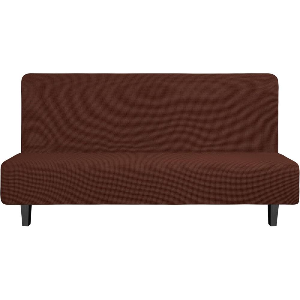image:imageEasyGoing Stretch Futon Slipcover Armless Futon Bed Cover Furniture Protector Without Armrests with Elastic Bottom for Kids Soft Jacquard Fabric Small Checks Large Dark GrayCoffee