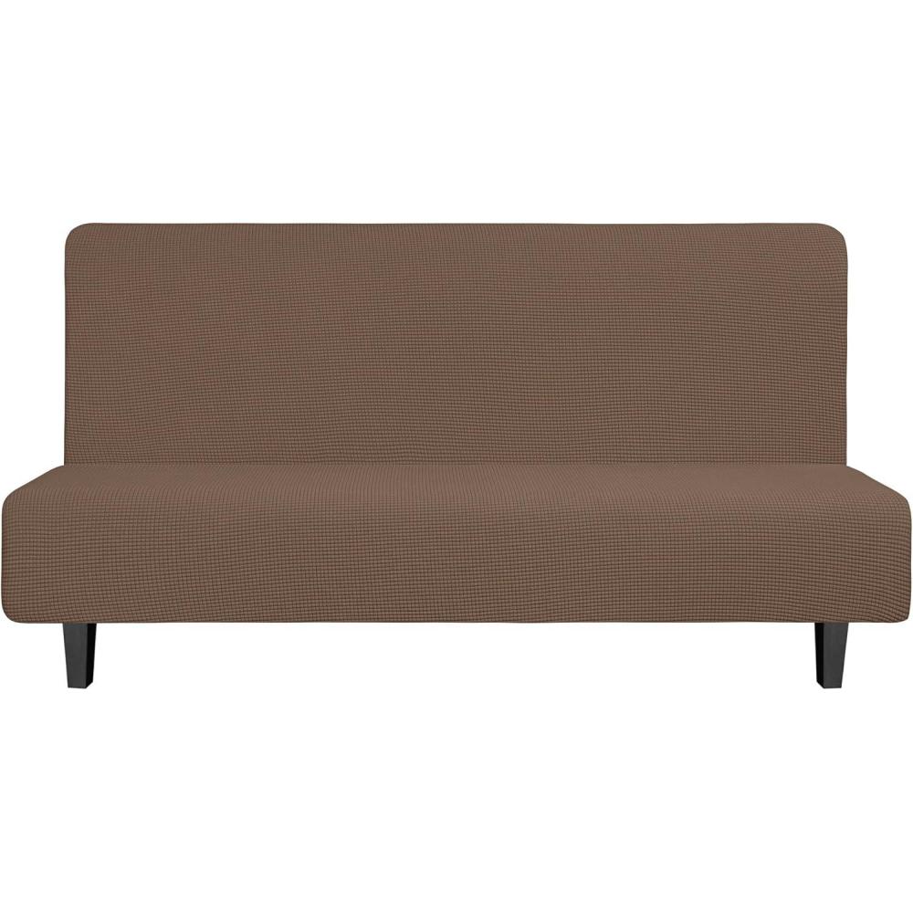 image:imageEasyGoing Stretch Futon Slipcover Armless Futon Bed Cover Furniture Protector Without Armrests with Elastic Bottom for Kids Soft Jacquard Fabric Small Checks Large Dark GrayBrown