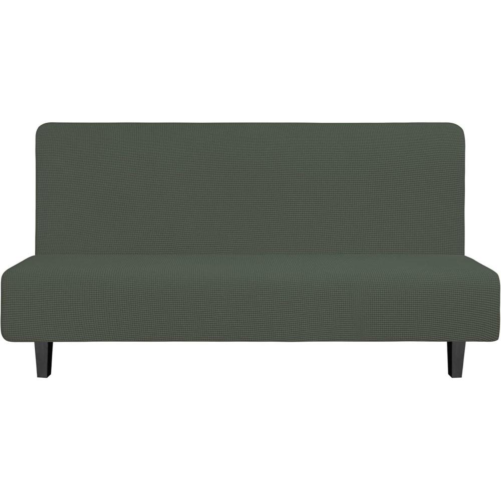 image:imageEasyGoing Stretch Futon Slipcover Armless Futon Bed Cover Furniture Protector Without Armrests with Elastic Bottom for Kids Soft Jacquard Fabric Small Checks Large Dark GrayOlive Green