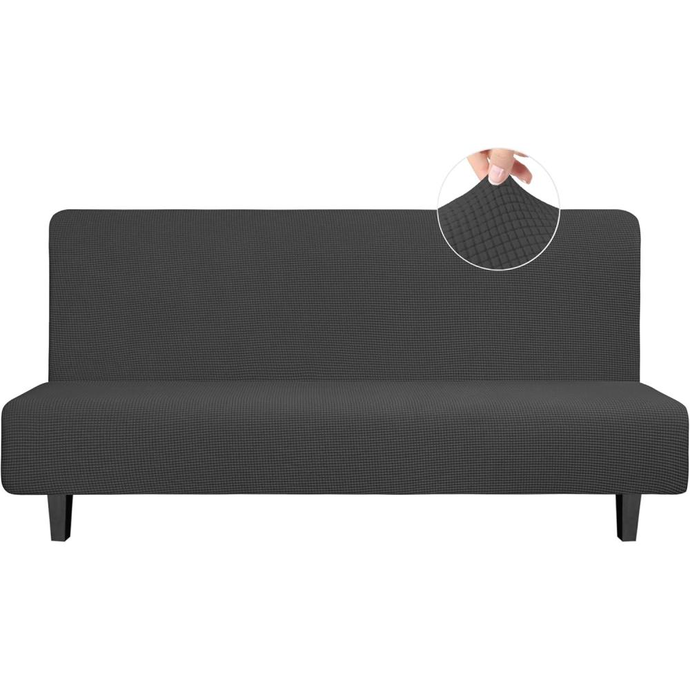 image:imageEasyGoing Stretch Futon Slipcover Armless Futon Bed Cover Furniture Protector Without Armrests with Elastic Bottom for Kids Soft Jacquard Fabric Small Checks Large Dark GrayDark Gray