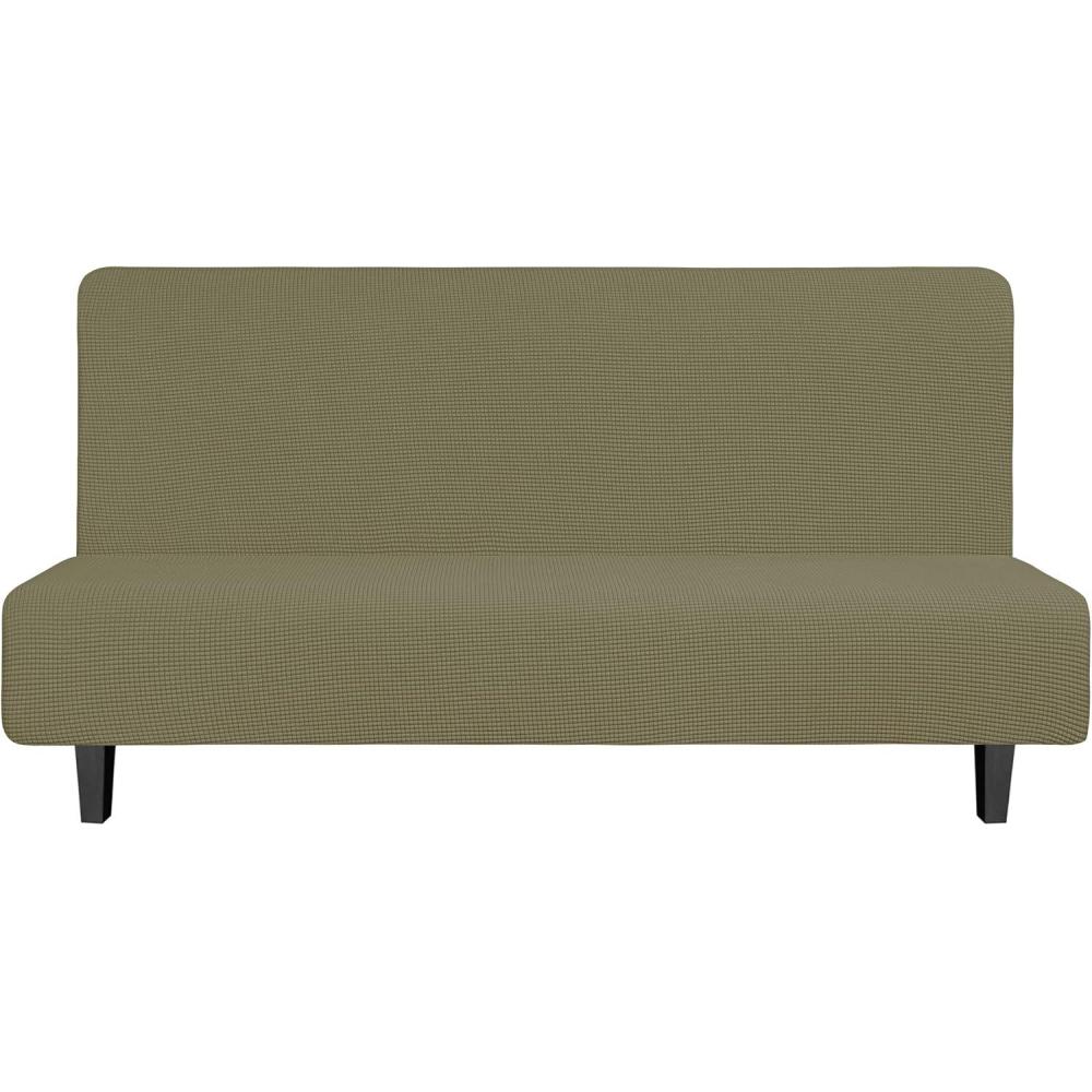image:imageEasyGoing Stretch Futon Slipcover Armless Futon Bed Cover Furniture Protector Without Armrests with Elastic Bottom for Kids Soft Jacquard Fabric Small Checks Large Dark GrayKhaki