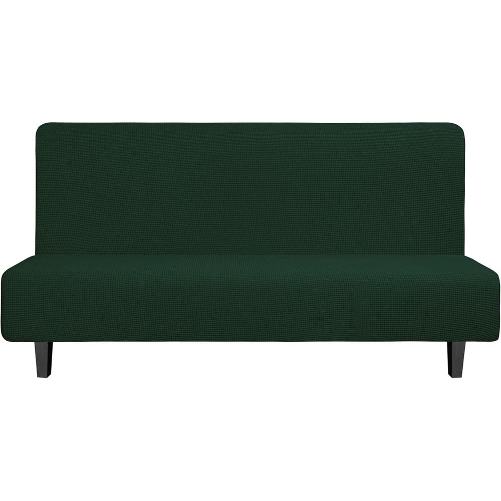 image:imageEasyGoing Stretch Futon Slipcover Armless Futon Bed Cover Furniture Protector Without Armrests with Elastic Bottom for Kids Soft Jacquard Fabric Small Checks Large Dark GrayDark Green
