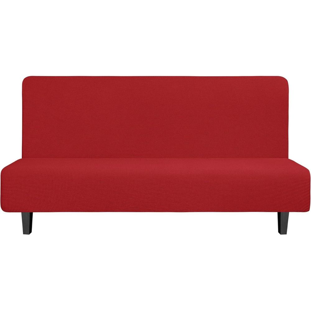 image:imageEasyGoing Stretch Futon Slipcover Armless Futon Bed Cover Furniture Protector Without Armrests with Elastic Bottom for Kids Soft Jacquard Fabric Small Checks Large Dark GrayChristmas Red