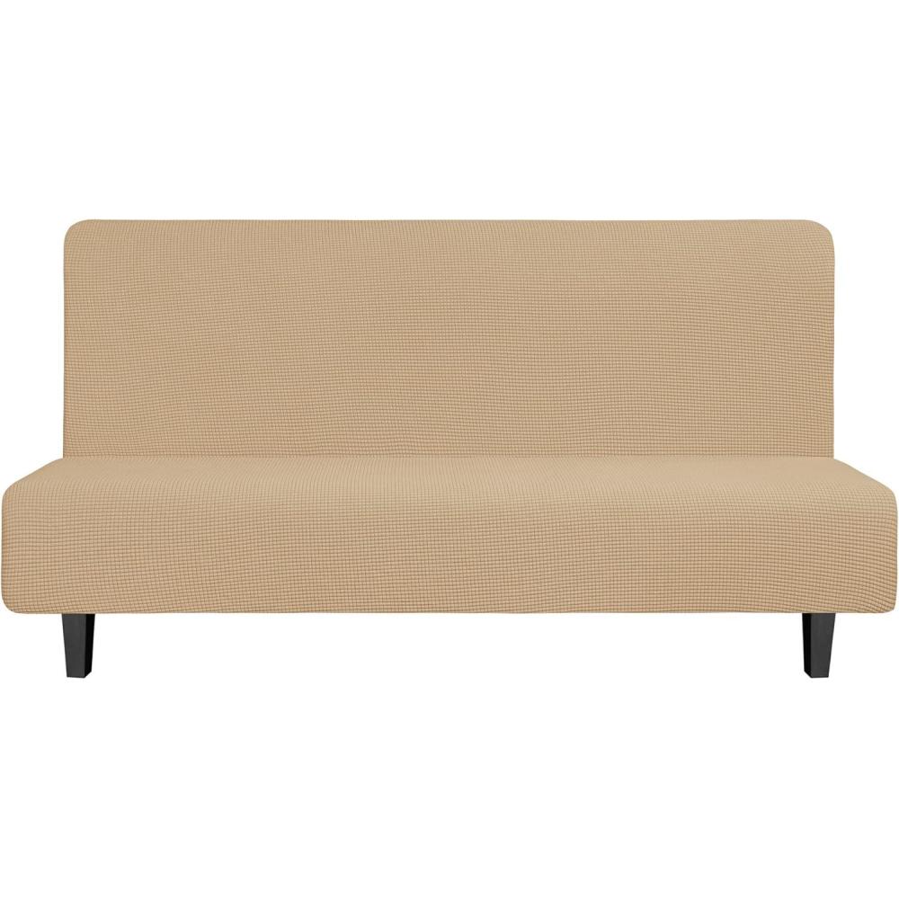 image:imageEasyGoing Stretch Futon Slipcover Armless Futon Bed Cover Furniture Protector Without Armrests with Elastic Bottom for Kids Soft Jacquard Fabric Small Checks Large Dark GraySand