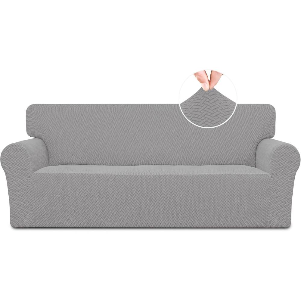 image:imageEasyGoing Stretch Jacquard Couch Cover 1Piece Soft Sofa Cover Sofa Slipcover with AntiSlip Foams Washable Furniture Protector for Kids Pets Sofa Dark GrayLight Gray1