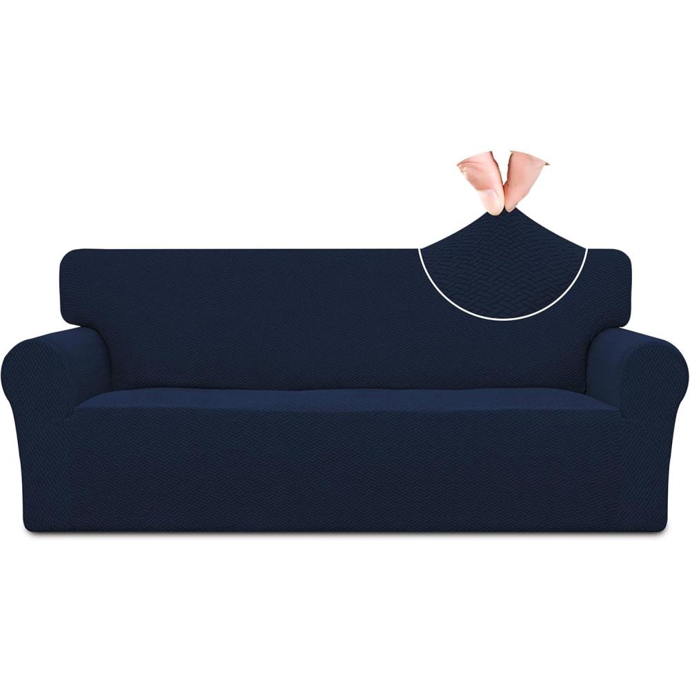 image:imageEasyGoing Stretch Jacquard Couch Cover 1Piece Soft Sofa Cover Sofa Slipcover with AntiSlip Foams Washable Furniture Protector for Kids Pets Sofa Dark GrayNavy Blue