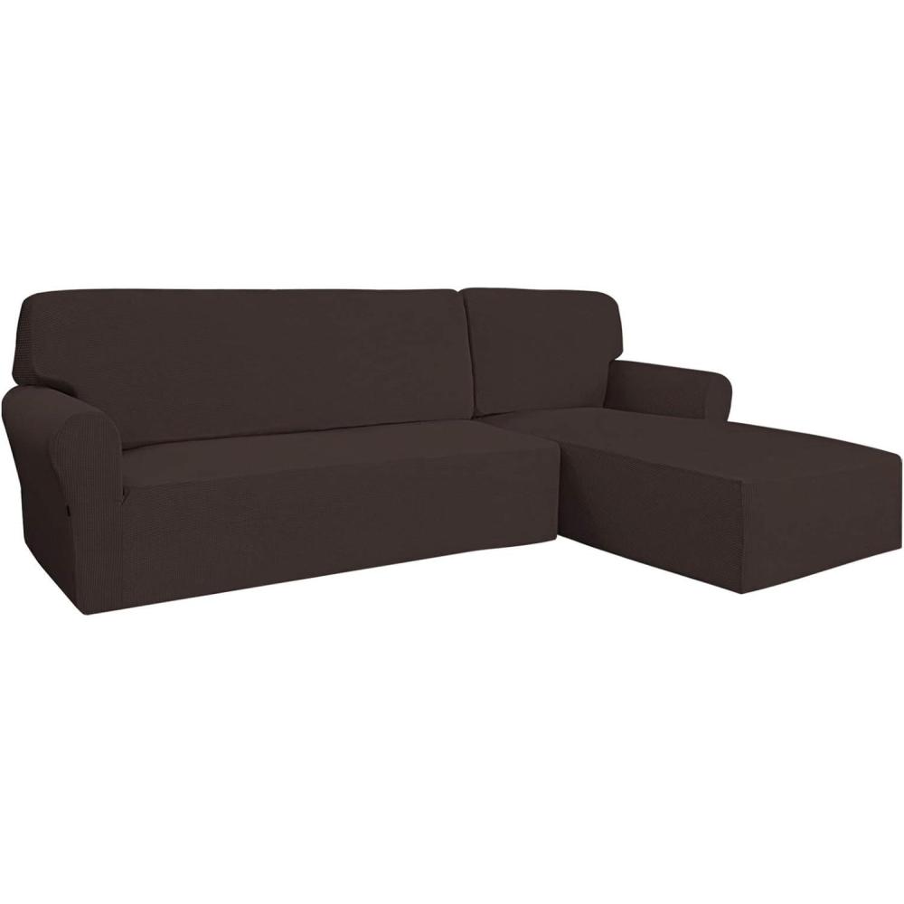 image:imageEasyGoing Stretch Sofa Slipcover 2 Pieces LShaped Sofa Cover Sectional Couch Cover for Living Room Jacquard Fabric Chaise Lounge Slipcover with Elastic Bottom for Dogs Kids PetsLargeChocolateChocolate