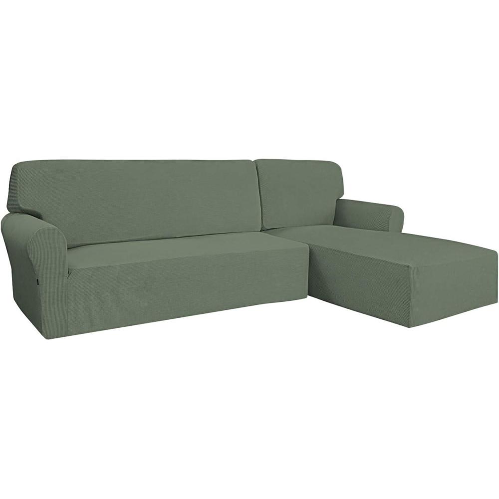 image:imageEasyGoing Stretch Sofa Slipcover 2 Pieces LShaped Sofa Cover Sectional Couch Cover for Living Room Jacquard Fabric Chaise Lounge Slipcover with Elastic Bottom for Dogs Kids PetsLargeChocolateGreyish Green