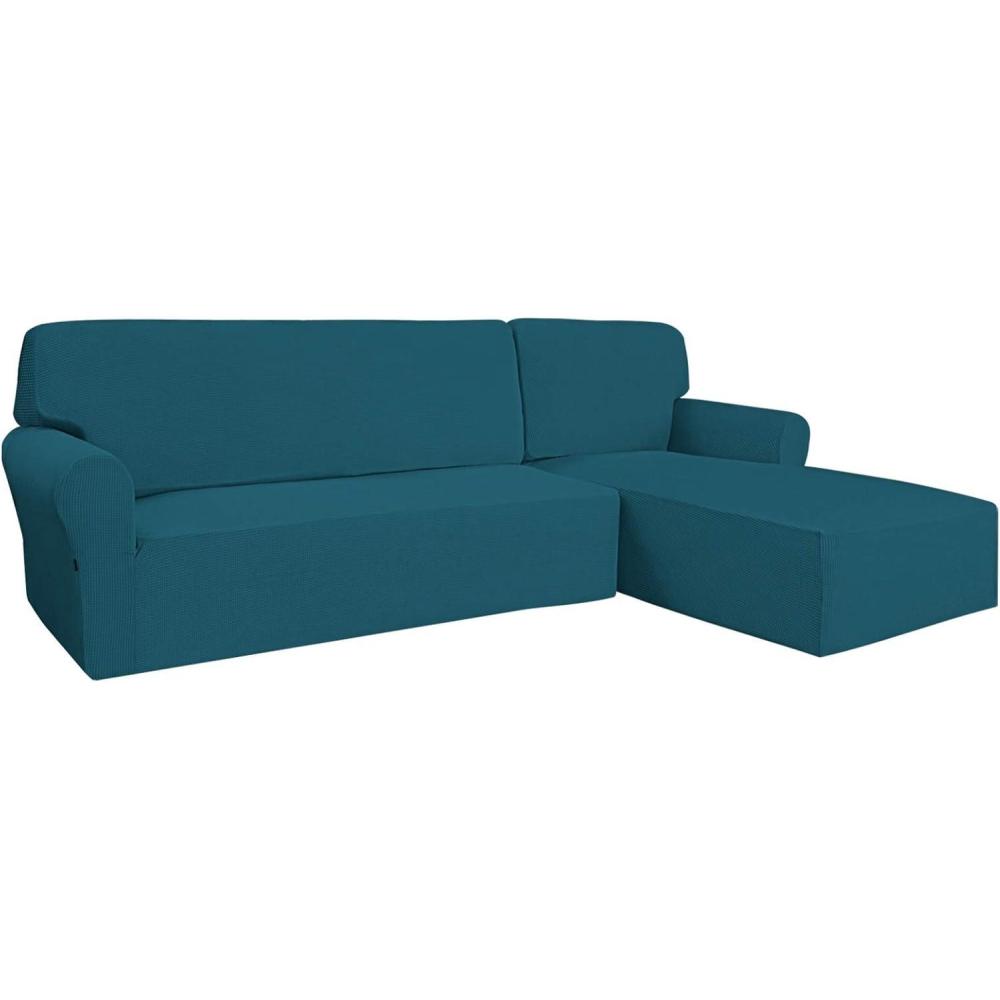 image:imageEasyGoing Stretch Sofa Slipcover 2 Pieces LShaped Sofa Cover Sectional Couch Cover for Living Room Jacquard Fabric Chaise Lounge Slipcover with Elastic Bottom for Dogs Kids PetsLargeChocolatePeacock Blue