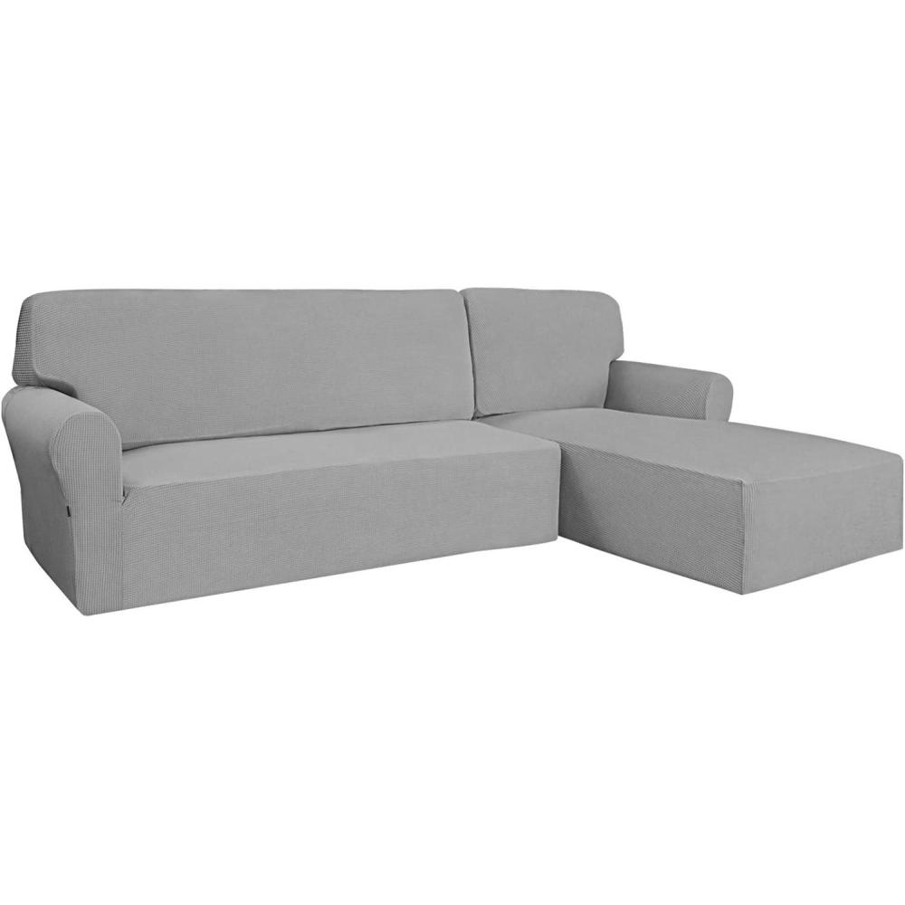 image:imageEasyGoing Stretch Sofa Slipcover 2 Pieces LShaped Sofa Cover Sectional Couch Cover for Living Room Jacquard Fabric Chaise Lounge Slipcover with Elastic Bottom for Dogs Kids PetsLargeChocolateLight Gray