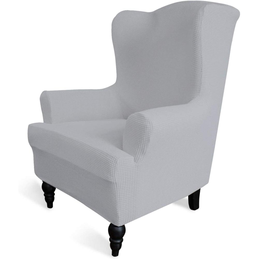 image:imageEasyGoing Stretch Wingback Chair Sofa Slipcover 1Piece Sofa Cover Furniture Protector Couch Soft with Elastic Bottom Spandex Jacquard Fabric Small ChecksWing ChairCamelSilver Gray