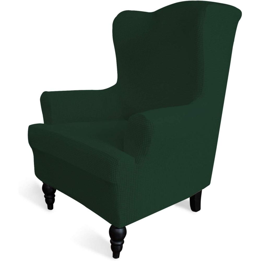 image:imageEasyGoing Stretch Wingback Chair Sofa Slipcover 1Piece Sofa Cover Furniture Protector Couch Soft with Elastic Bottom Spandex Jacquard Fabric Small ChecksWing ChairCamelDark Green