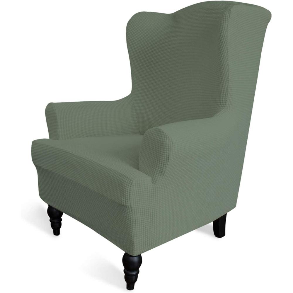 image:imageEasyGoing Stretch Wingback Chair Sofa Slipcover 1Piece Sofa Cover Furniture Protector Couch Soft with Elastic Bottom Spandex Jacquard Fabric Small ChecksWing ChairCamelGreyish Green