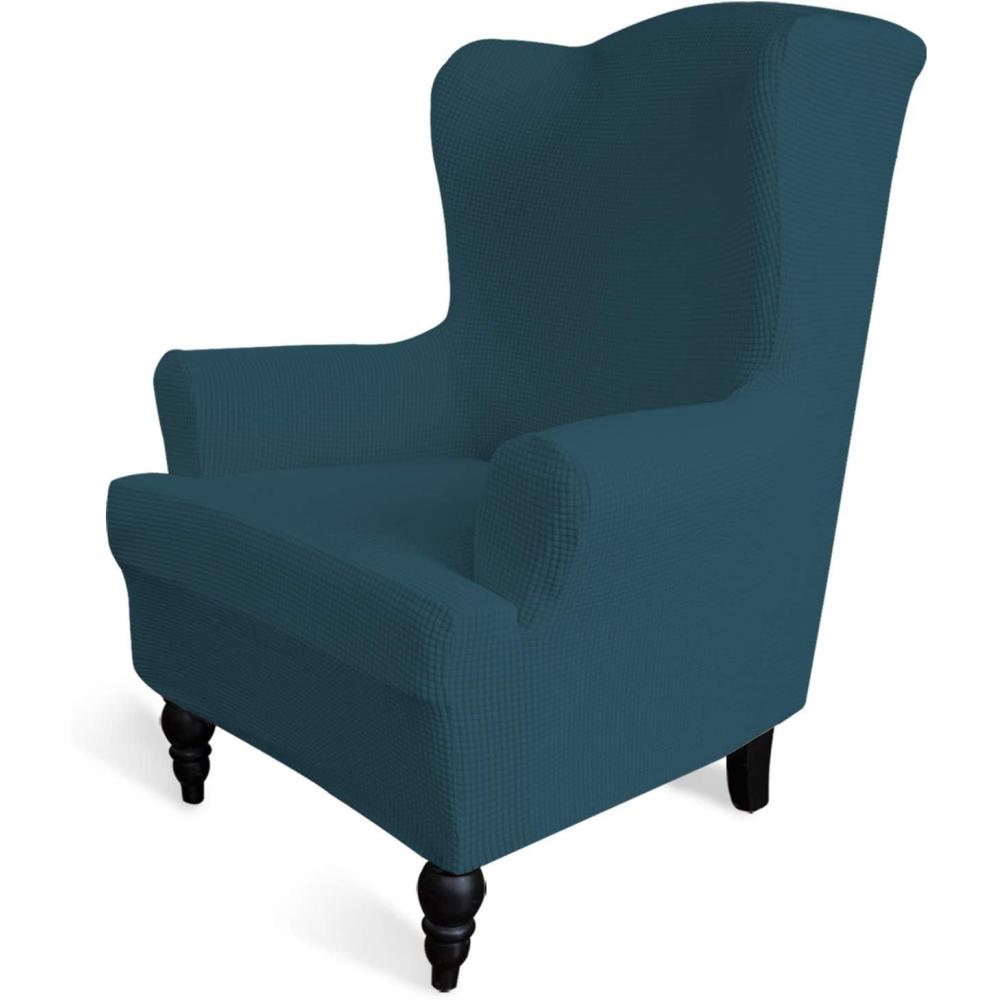 image:imageEasyGoing Stretch Wingback Chair Sofa Slipcover 1Piece Sofa Cover Furniture Protector Couch Soft with Elastic Bottom Spandex Jacquard Fabric Small ChecksWing ChairCamelDeep Teal