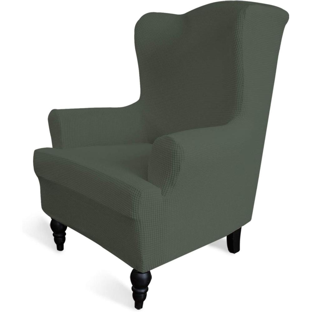 image:imageEasyGoing Stretch Wingback Chair Sofa Slipcover 1Piece Sofa Cover Furniture Protector Couch Soft with Elastic Bottom Spandex Jacquard Fabric Small ChecksWing ChairCamelOlive Green