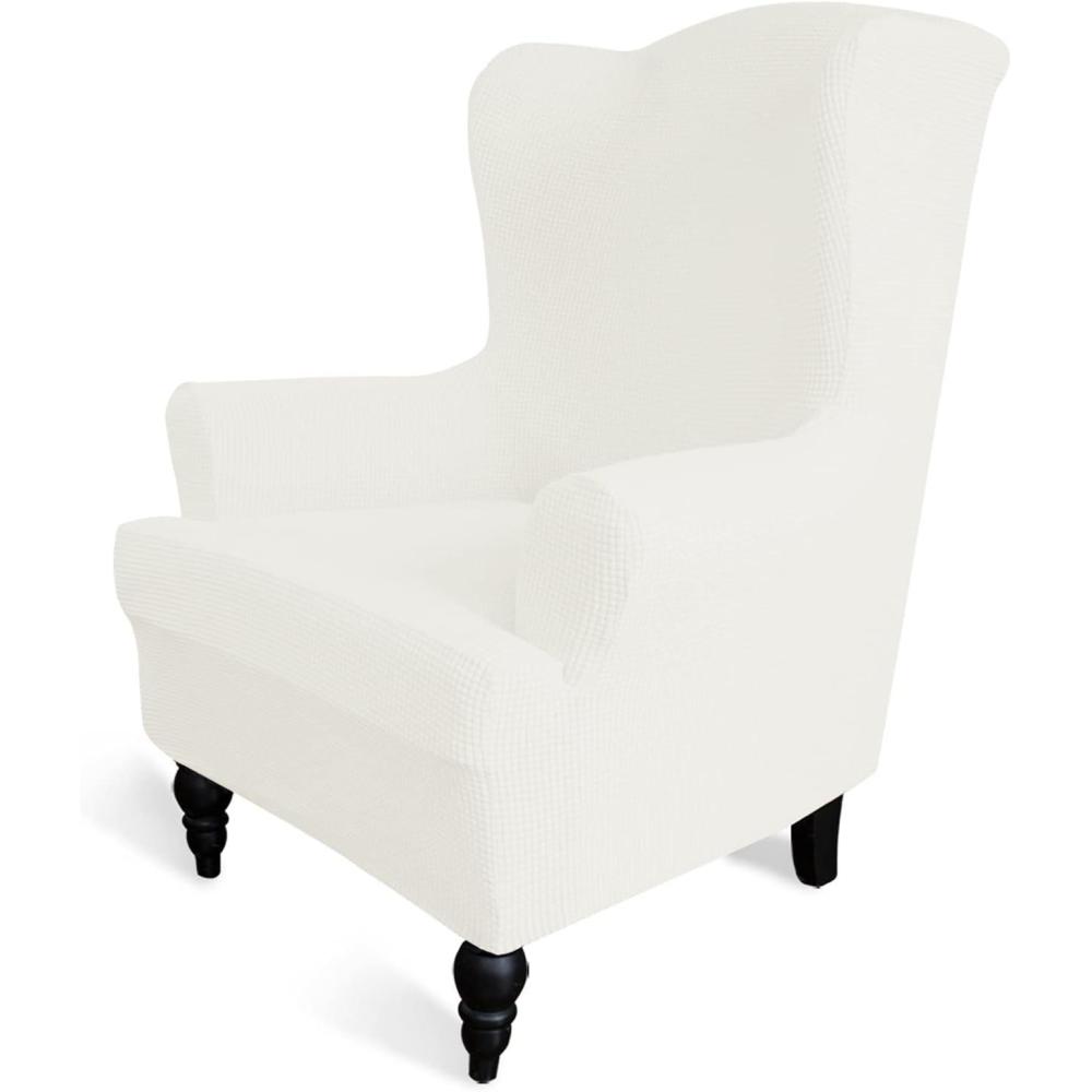 image:imageEasyGoing Stretch Wingback Chair Sofa Slipcover 1Piece Sofa Cover Furniture Protector Couch Soft with Elastic Bottom Spandex Jacquard Fabric Small ChecksWing ChairCamelCream