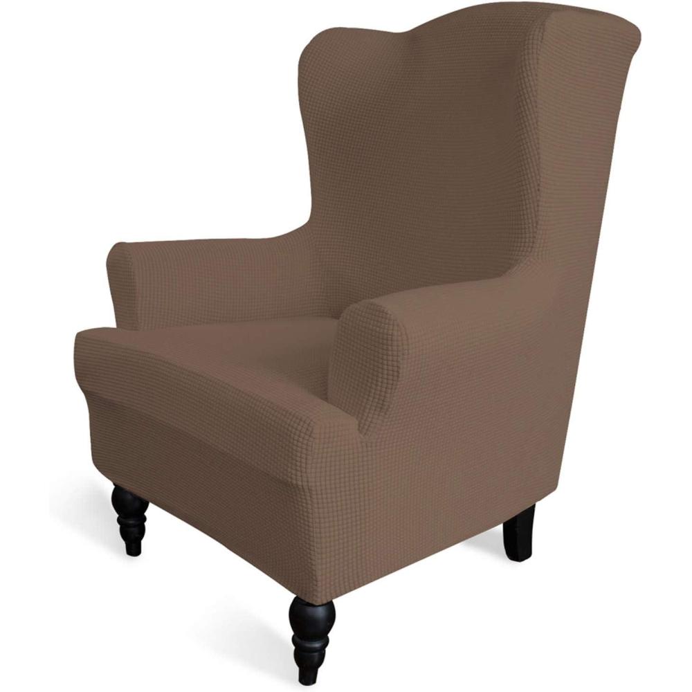 image:imageEasyGoing Stretch Wingback Chair Sofa Slipcover 1Piece Sofa Cover Furniture Protector Couch Soft with Elastic Bottom Spandex Jacquard Fabric Small ChecksWing ChairCamelBrown