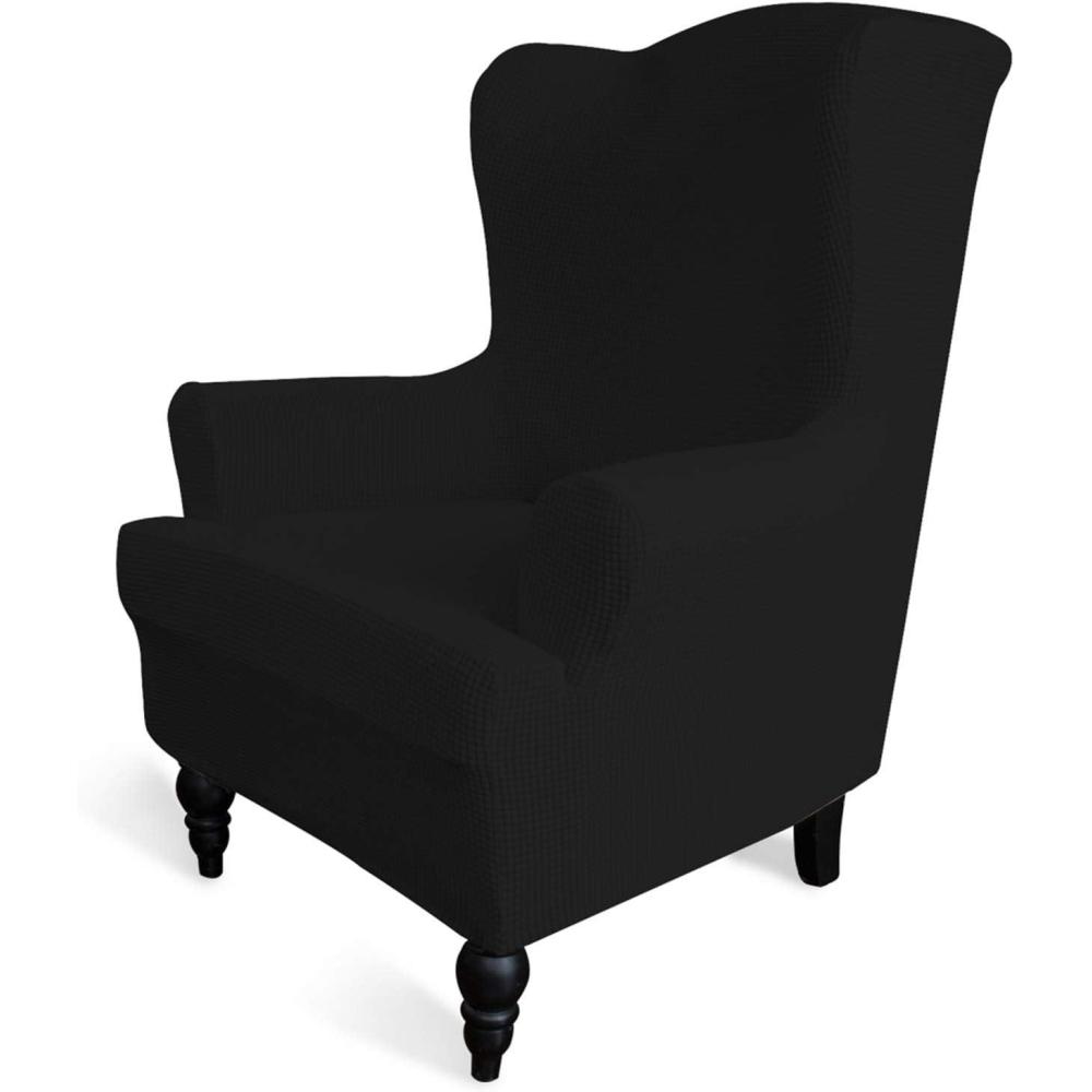 image:imageEasyGoing Stretch Wingback Chair Sofa Slipcover 1Piece Sofa Cover Furniture Protector Couch Soft with Elastic Bottom Spandex Jacquard Fabric Small ChecksWing ChairCamelBlack