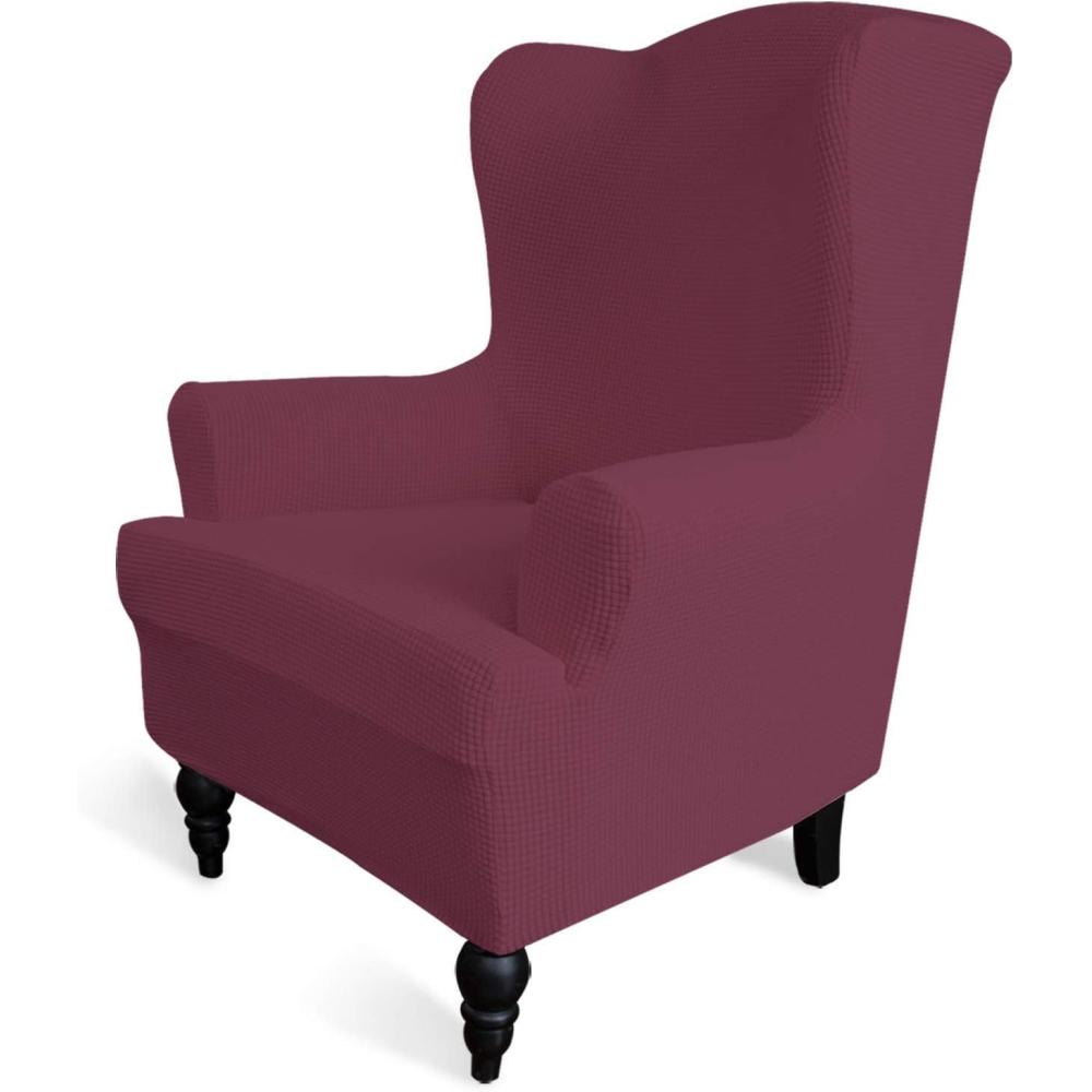 image:imageEasyGoing Stretch Wingback Chair Sofa Slipcover 1Piece Sofa Cover Furniture Protector Couch Soft with Elastic Bottom Spandex Jacquard Fabric Small ChecksWing ChairCamelAsh Rose