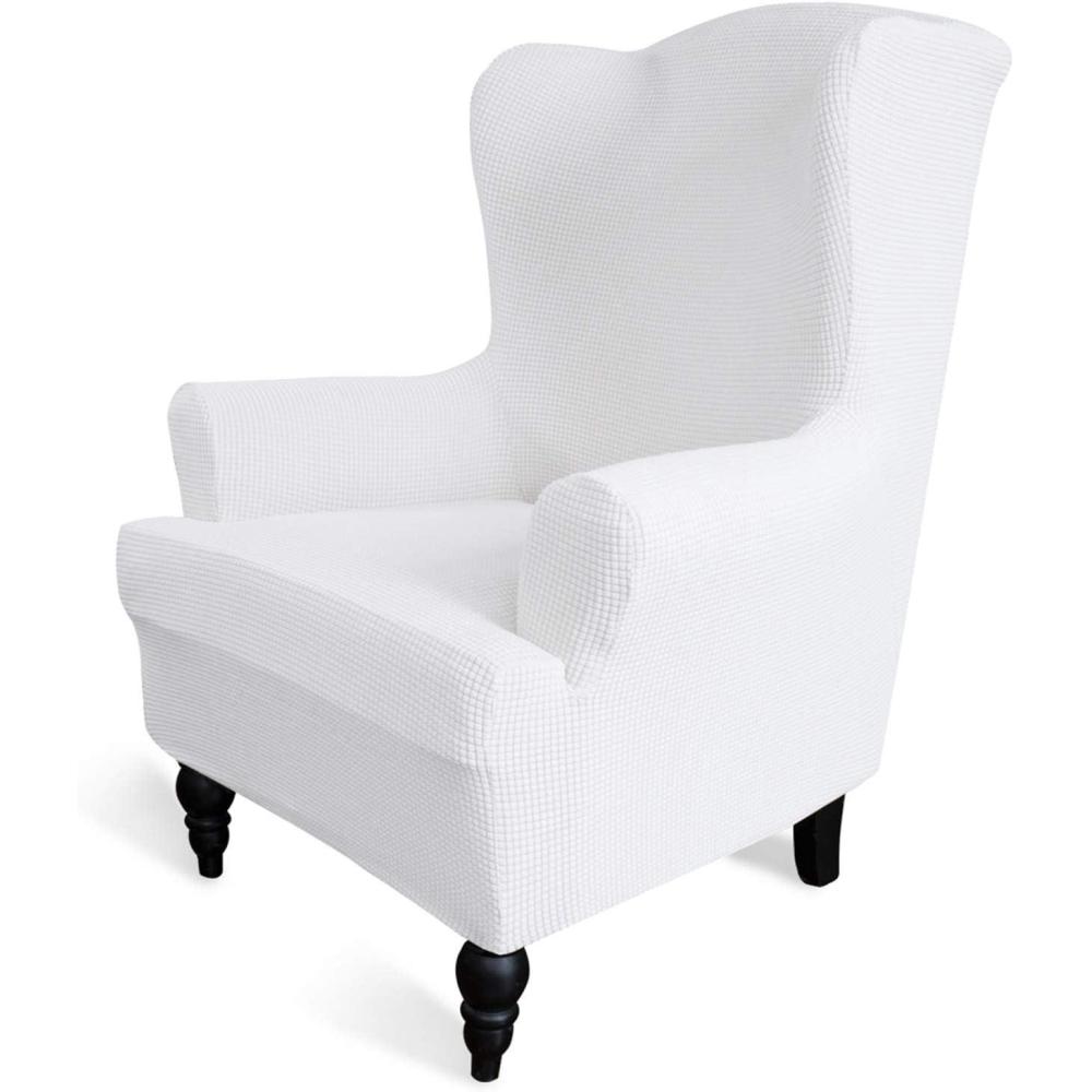 image:imageEasyGoing Stretch Wingback Chair Sofa Slipcover 1Piece Sofa Cover Furniture Protector Couch Soft with Elastic Bottom Spandex Jacquard Fabric Small ChecksWing ChairCamelSnow White