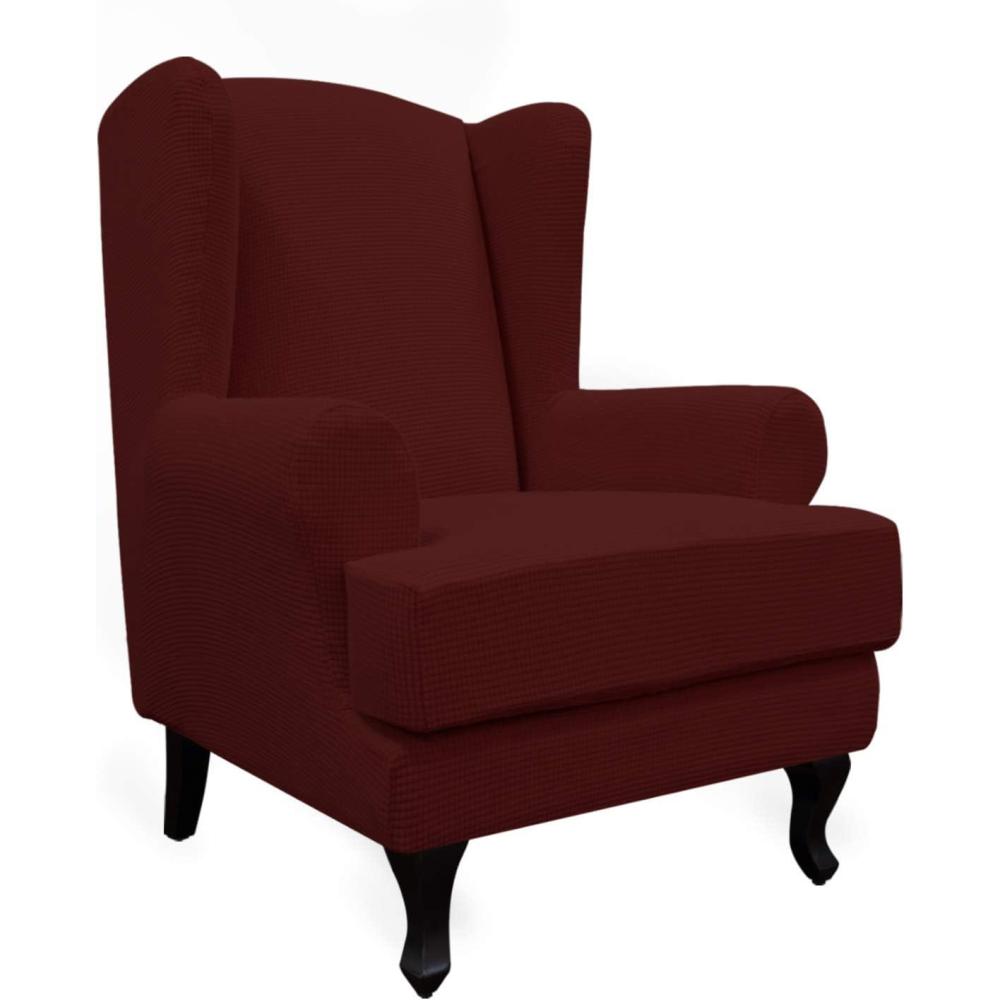 image:imageEasyGoing Stretch Wingback Chair Sofa Slipcover 2Piece Sofa Cover Furniture Protector Couch Soft with Elastic Bottom Spandex Jacquard Fabric Small Checks Dark GrayWine