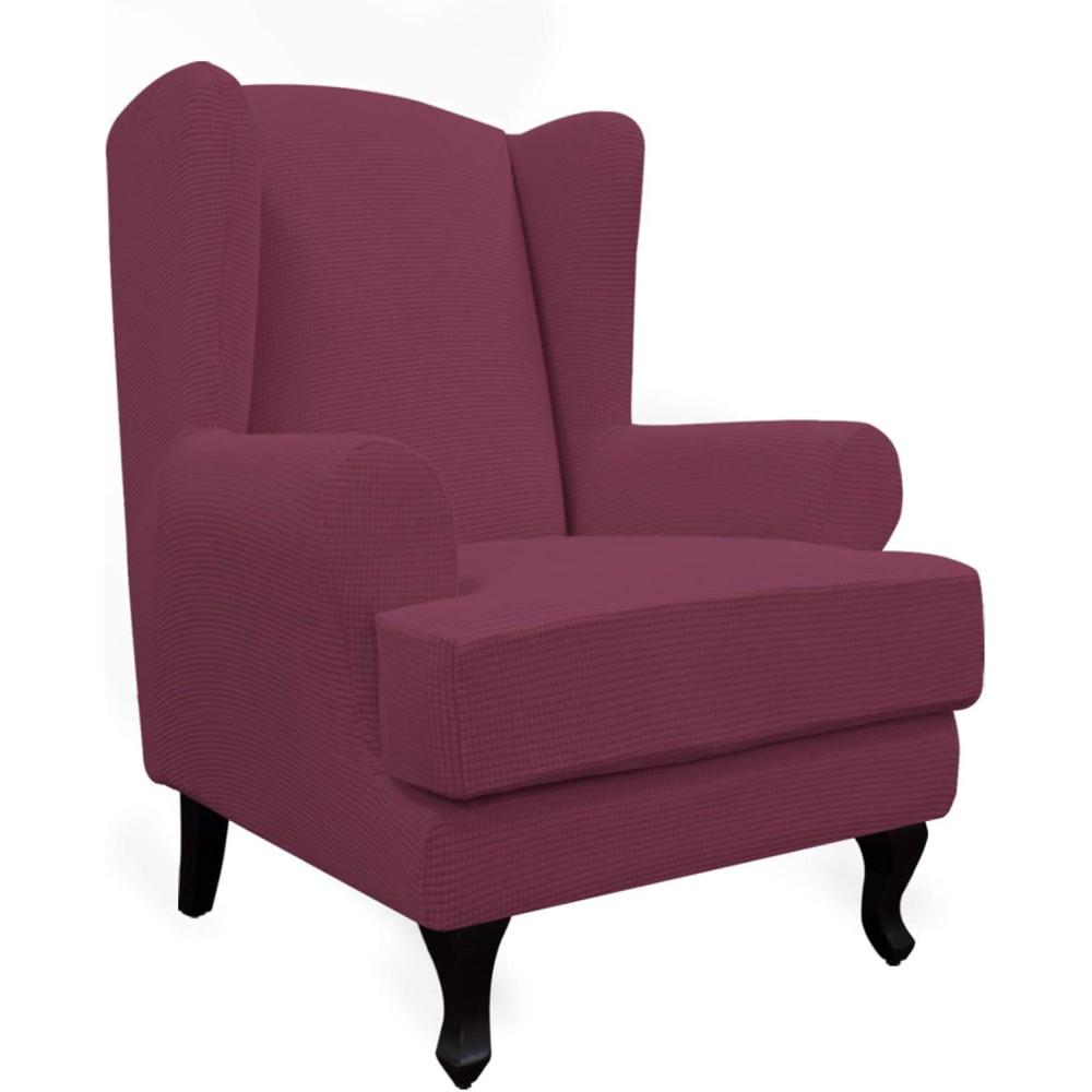 image:imageEasyGoing Stretch Wingback Chair Sofa Slipcover 2Piece Sofa Cover Furniture Protector Couch Soft with Elastic Bottom Spandex Jacquard Fabric Small Checks Dark GrayAsh Rose