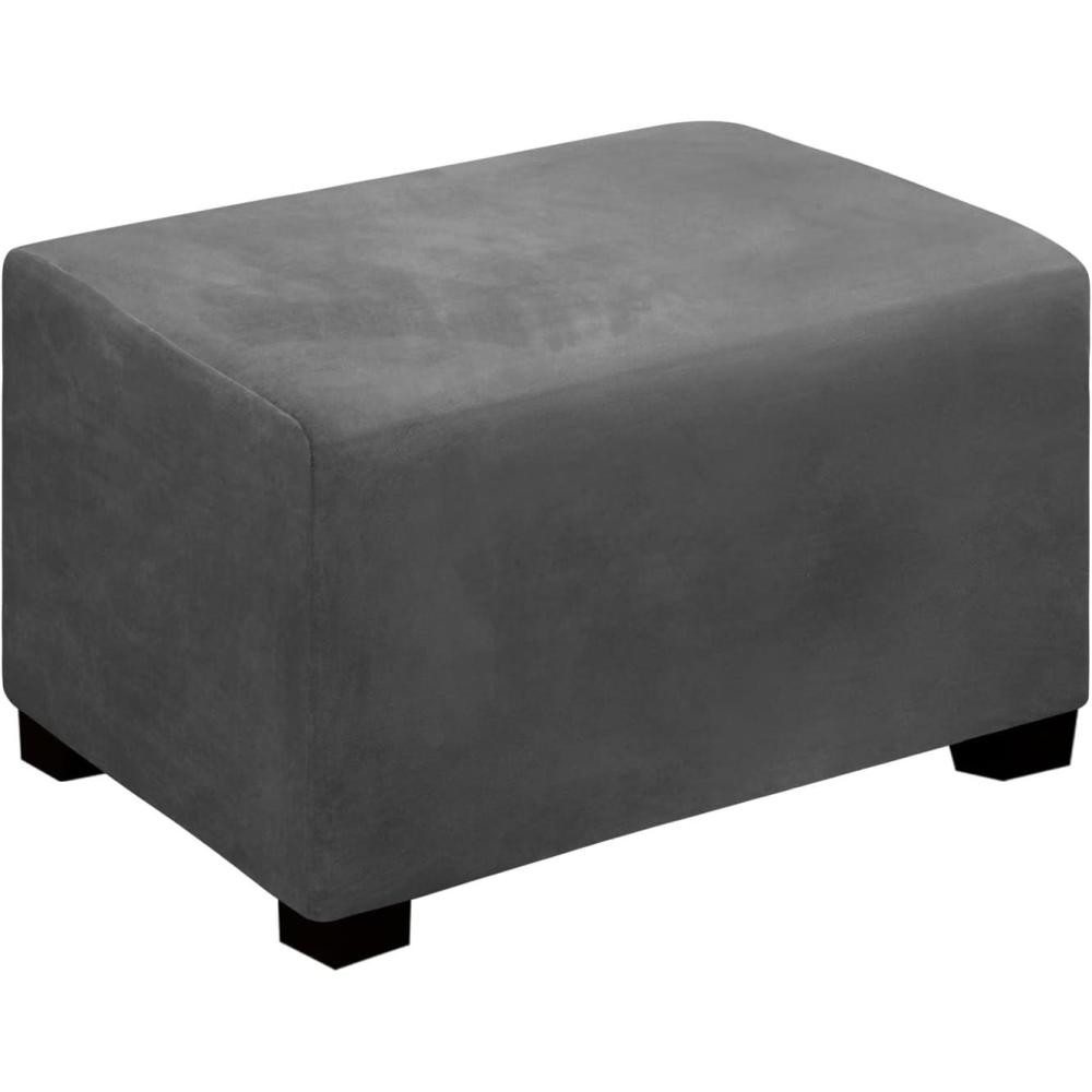 image:imageEasyGoing Velvet Stretch Ottoman Cover Rectangle Folding Storage Slipcovers Footstool Protect Footrest Covers with Elastic Bottom Grey Ottoman L