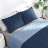 Easy-Going Full/Queen Size Reversible Quilt Set with 1 Quilt and 2 Pillow Shams, Soft Bed Quilt Cover, Lightweight Microfiber Bedspread, Water and Stain Resistant, Gray/Light Gray(Dark Blue/Light Blue)