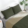 Easy-Going Full/Queen Size Reversible Quilt Set with 1 Quilt and 2 Pillow Shams, Soft Bed Quilt Cover, Lightweight Microfiber Bedspread, Water and Stain Resistant, Gray/Light Gray(Army Green/Beige)