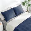 Easy-Going Full/Queen Size Reversible Quilt Set with 1 Quilt and 2 Pillow Shams, Soft Bed Quilt Cover, Lightweight Microfiber Bedspread, Water and Stain Resistant, Gray/Light Gray(Navy/Ivory)