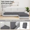 Easy-Going Stretch 4 Pieces Couch Cushion Covers for Sectional Sofa Left/Right L Shape Chaise Lounge Sofa Seat slipcover Anti-Slip Sofa Cover Soft (3 Seater + 1 Chaise, Dark Gray)(Grey)