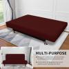 Easy-Going Stretch Futon Slipcover Armless Futon Bed Cover Furniture Protector Without Armrests with Elastic Bottom for Kids, Soft Jacquard Fabric Small Checks (Large, Dark Gray)(Wine)