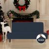 Easy-Going Stretch Futon Slipcover Armless Futon Bed Cover Furniture Protector Without Armrests with Elastic Bottom for Kids, Soft Jacquard Fabric Small Checks (Large, Dark Gray)(Dark Blue)