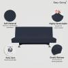 Easy-Going Stretch Futon Slipcover Armless Futon Bed Cover Furniture Protector Without Armrests with Elastic Bottom for Kids, Soft Jacquard Fabric Small Checks (Large, Dark Gray)(Dark Blue)