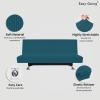 Easy-Going Stretch Futon Slipcover Armless Futon Bed Cover Furniture Protector Without Armrests with Elastic Bottom for Kids, Soft Jacquard Fabric Small Checks (Large, Dark Gray)(Peacock Blue)
