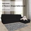Easy-Going Stretch Sofa Slipcover 2 Pieces L-Shaped Sofa Cover Sectional Couch Cover for Living Room Jacquard Fabric Chaise Lounge Slipcover with Elastic Bottom for Dogs Kids Pets(Large,Chocolate)(Black)