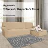 Easy-Going Stretch Sofa Slipcover 2 Pieces L-Shaped Sofa Cover Sectional Couch Cover for Living Room Jacquard Fabric Chaise Lounge Slipcover with Elastic Bottom for Dogs Kids Pets(Large,Chocolate)(Sand)